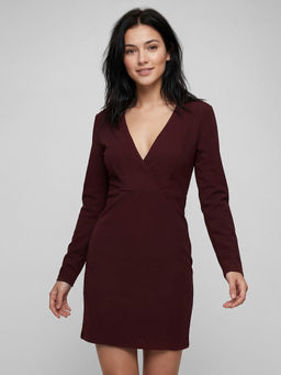 R&B - Women Burgundy Polyester Solid Dress