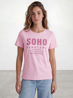R&B - Women Pink Typography Printed T-shirt