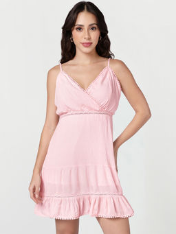 Bewakoof - Women Light Pink Textured Mini Dress
