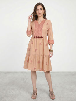 R&B - Women Beige Printed Dress