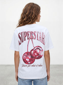 R&B - Women White Graphic Printed T-shirt