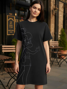 Bewakoof - Women Lola Bunny Black Graphic Printed Oversized T-shirt Dress