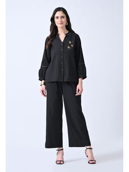 ALL WAYS YOU - Women Black Embellished Cotton Co-Ord Set