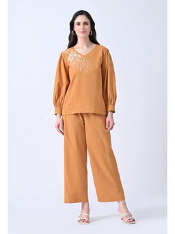 ALL WAYS YOU - Women Rust Embroidered Cotton Co-Ord Set