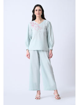 ALL WAYS YOU - Women Sky Blue Embroidered Cotton Co-Ord Set