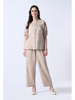 ALL WAYS YOU - Women Beige Embroidered Cotton Co-Ord Set