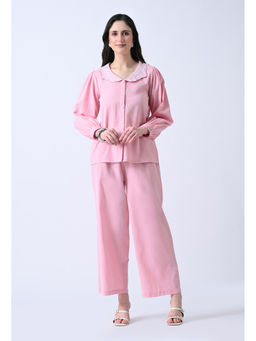 ALL WAYS YOU - Women Pink Peter Pan Collar Embroidered Cotton Co-Ord Set