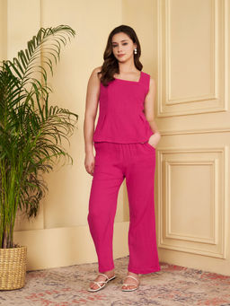 CHARMGAL - Women Hot Pink Cotton Co-Ord Set
