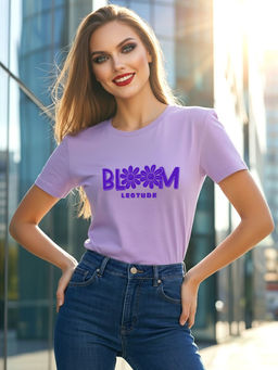 LEOTUDE - Women Purple Regular Fit Polyester Typography Printed T-shirt