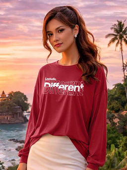 LEOTUDE - Women Maroon Cotton Blend Typography T-shirt