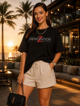 LEOTUDE - Women Black Typography Cotton Blend T-shirt