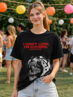LEOTUDE - Women Black Graphic Printed Oversized T-shirt