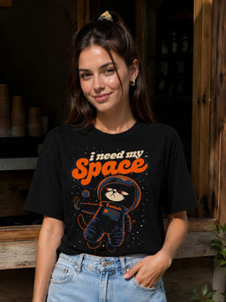 LEOTUDE - Women Black Graphic Printed Oversized T-shirt