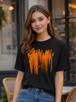 LEOTUDE - Women Black Graphic Printed Oversized T-shirt
