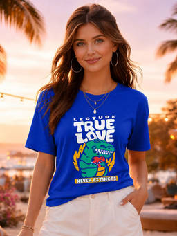 LEOTUDE - Women Blue Graphic Printed Relaxed Fit T-shirt