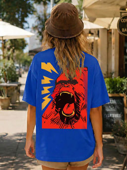 LEOTUDE - Women Blue Graphic Printed Oversized T-shirt