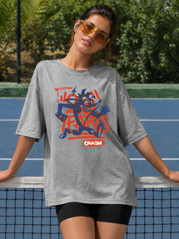 LEOTUDE - Women Grey Graphic Printed Oversized T-shirt
