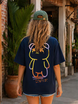 LEOTUDE - Women Navy Blue Graphic Printed Oversized T-shirt