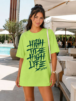 LEOTUDE - Women Green Typography Printed T-shirt