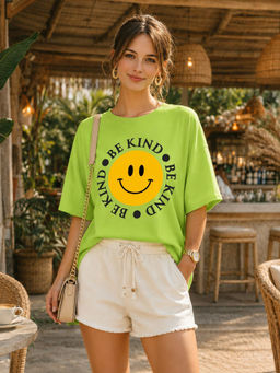 LEOTUDE - Women Green Typography Printed T-shirt