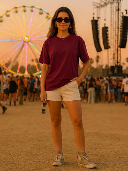 LEOTUDE - Women Maroon Solid Oversized T-shirt