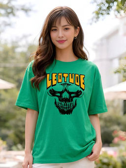 LEOTUDE - Women Green Graphic Printed Oversized T-shirt