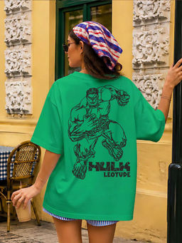 LEOTUDE - Women Green Graphic Printed Oversized T-shirt