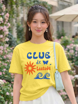 LEOTUDE - Women Yellow Typography Printed Oversized T-shirt