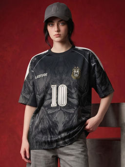 LEOTUDE - Women Black Graphic Printed Oversized T-shirt