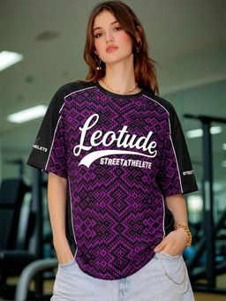LEOTUDE - Women Purple Printed Oversized T-shirt