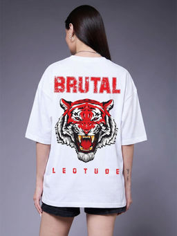 LEOTUDE - Women White Graphic Printed Oversized T-shirt