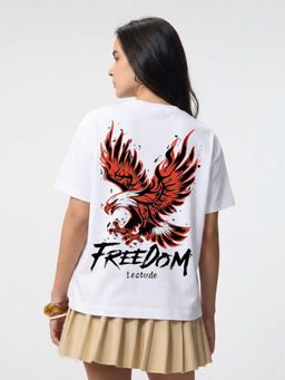 LEOTUDE - Women White Graphic Printed Oversized T-shirt