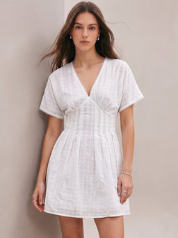Outzidr - Women White Embroidery Mini Dress