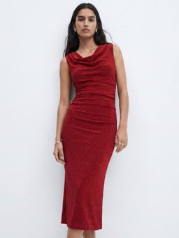 Outzidr - Women Maroon Cowl Neck Bodycon Dress