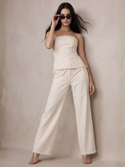 Outzidr - Women Cream Solid Structured Co-Ord Set