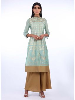 WISHFUL by W - Mint Green Mandarin Neck Printed Kurta