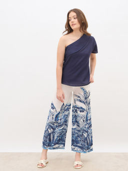 Styli - Women Navy Blue Top with Wide Leg Printed Pant (Set of 2)