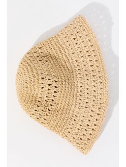 H&M - Women Beige Handmade straw bucket hat