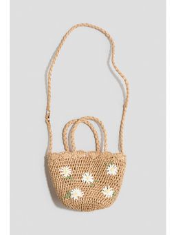 H&M - Girls Beige Appliqud straw crossbody bag