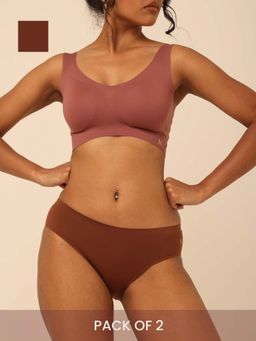 Krvvy - Women Brown Seamless Low Rise Hipsters (Pack of 2)