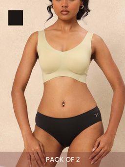 Krvvy - Women Black Seamless Low Rise Hipsters (Pack of 2)