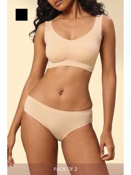 Krvvy - Women Cream and Black Seamless Low Rise Hipsters (Pack of 2)