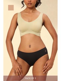 Krvvy - Women Black and Beige Seamless Low Rise Hipsters (Pack of 2)