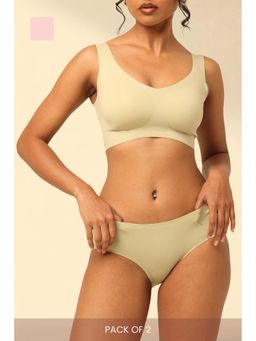 Krvvy - Women Light Green and Light Pink Seamless Low Rise Hipsters (Pack of 2)