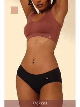 Krvvy - Women Black-Beige Low-Rise Seamless Hipsters (Pack of 2)