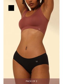 Krvvy - Women Black Low-Rise Seamless Hipsters (Pack of 2)
