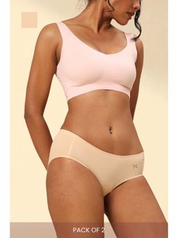Krvvy - Women Cream Low-Rise Seamless Hipsters (Pack of 2)