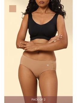 Krvvy - Women Beige Low-Rise Seamless Hipsters (Pack of 2)