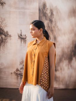 October - Ochre Handpainted Cotton Shirt