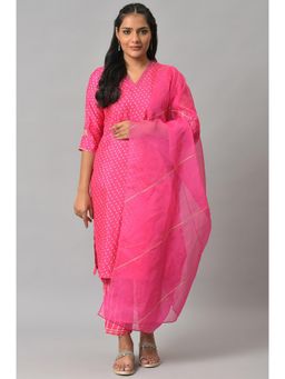 W - Women Blue Festive Floral Print Shantung Kurta With Tight